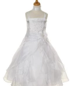 Cinderella Couture Kids Girls Long White Dresses With Scarf And Ruffled Skirt