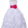 Cinderella Couture Flower Girl Dresses Girls Long White Pick-Up Dress With Fuchsia Floral Sash