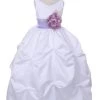 Cinderella Couture Girls Long White Pick-Up Dress With Lilac Floral Sash