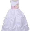 Cinderella Couture Girls Long White Pick-Up Dress With Pink Floral Sash