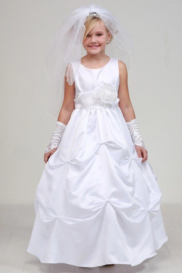 Cinderella Couture Flower Girl Dresses Girls Long White Pick-Up Dress With Purple Floral Sash 7 Cinderella Couture Flower Girl Dresses Girls Long White Pick-Up Dress With Purple Floral Sash