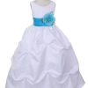 Cinderella Couture Flower Girl Dresses Girls Long White Pick-Up Dress With Turquoise Floral Sash