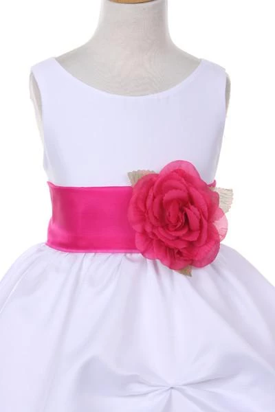 Cinderella Couture Girls Long White Pick-Up Dress With White Floral Sash 4 Cinderella Couture Girls Long White Pick-Up Dress With White Floral Sash