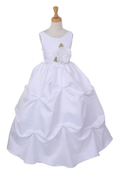 Cinderella Couture Girls Long White Pick-Up Dress With White Floral Sash 3 Cinderella Couture Girls Long White Pick-Up Dress With White Floral Sash