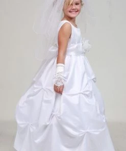 Cinderella Couture Girls Long White Pick-Up Dress With White Floral Sash 15 Cinderella Couture Girls Long White Pick-Up Dress With White Floral Sash