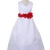 Cinderella Couture Girls Long White Satin V-Neck Dress With Floral Petal Sash Flower Girl Dresses