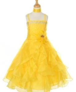 Cinderella Couture Girls Long Yellow Dresses With Scarf And Ruffled Skirt