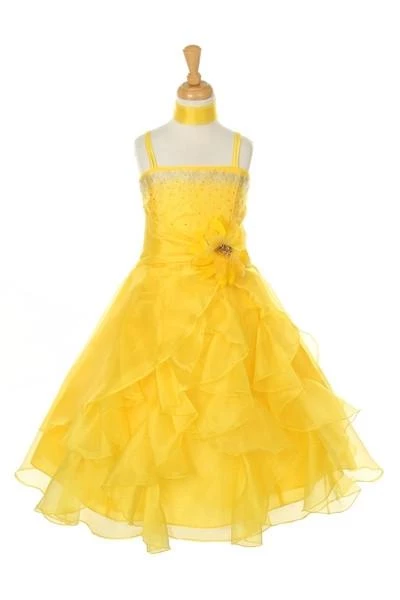 Cinderella Couture Girls Long Yellow Dresses With Scarf And Ruffled Skirt 3 Cinderella Couture Girls Long Yellow Dresses With Scarf And Ruffled Skirt