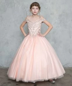 Calla Collection Girls Embroidered Off Shoulder Ball Gown By Calla KY208 Flower Girl Dresses