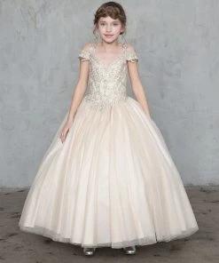 Calla Collection Girls Embroidered Off Shoulder Ball Gown By Calla KY208 Flower Girl Dresses