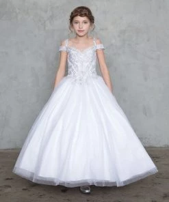 Calla Collection Girls Embroidered Off Shoulder Ball Gown By Calla KY208 Flower Girl Dresses