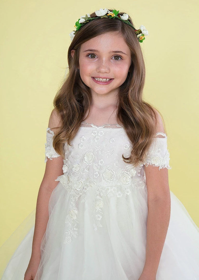 Calla Collection Girls Off The Shoulder Dress With Lace Appliqued Bodice Flower Girl Dresses 3 Calla Collection Girls Off The Shoulder Dress With Lace Appliqued Bodice Flower Girl Dresses