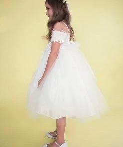 Calla Collection Girls Off The Shoulder Dress With Lace Appliqued Bodice Flower Girl Dresses