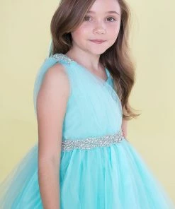 Calla Collection Flower Girl Dresses Girls One Shoulder Tulle Dress With Beaded Embellishments