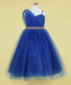 Calla Collection Flower Girl Dresses Girls One Shoulder Tulle Dress With Beaded Embellishments