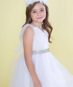 Calla Collection Flower Girl Dresses Girls One Shoulder Tulle Dress With Beaded Embellishments