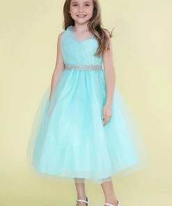 Calla Collection Flower Girl Dresses Girls One Shoulder Tulle Dress With Beaded Embellishments
