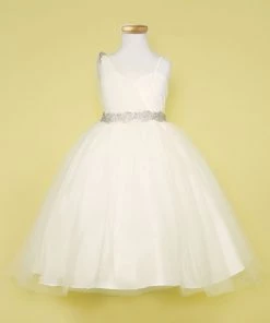 Calla Collection Flower Girl Dresses Girls One Shoulder Tulle Dress With Beaded Embellishments