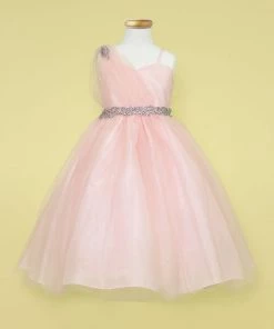 Calla Collection Flower Girl Dresses Girls One Shoulder Tulle Dress With Beaded Embellishments