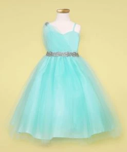 Calla Collection Flower Girl Dresses Girls One Shoulder Tulle Dress With Beaded Embellishments