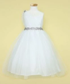Calla Collection Flower Girl Dresses Girls One Shoulder Tulle Dress With Beaded Embellishments