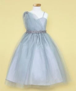 Calla Collection Flower Girl Dresses Girls One Shoulder Tulle Dress With Beaded Embellishments