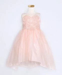 Calla Collection Flower Girl Dresses Girls Organza High Low Dress With Lace Appliqued Bodice