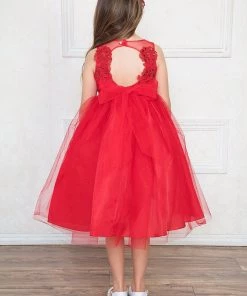 Calla Collection Flower Girl Dresses Girls Organza High Low Dress With Lace Appliqued Bodice