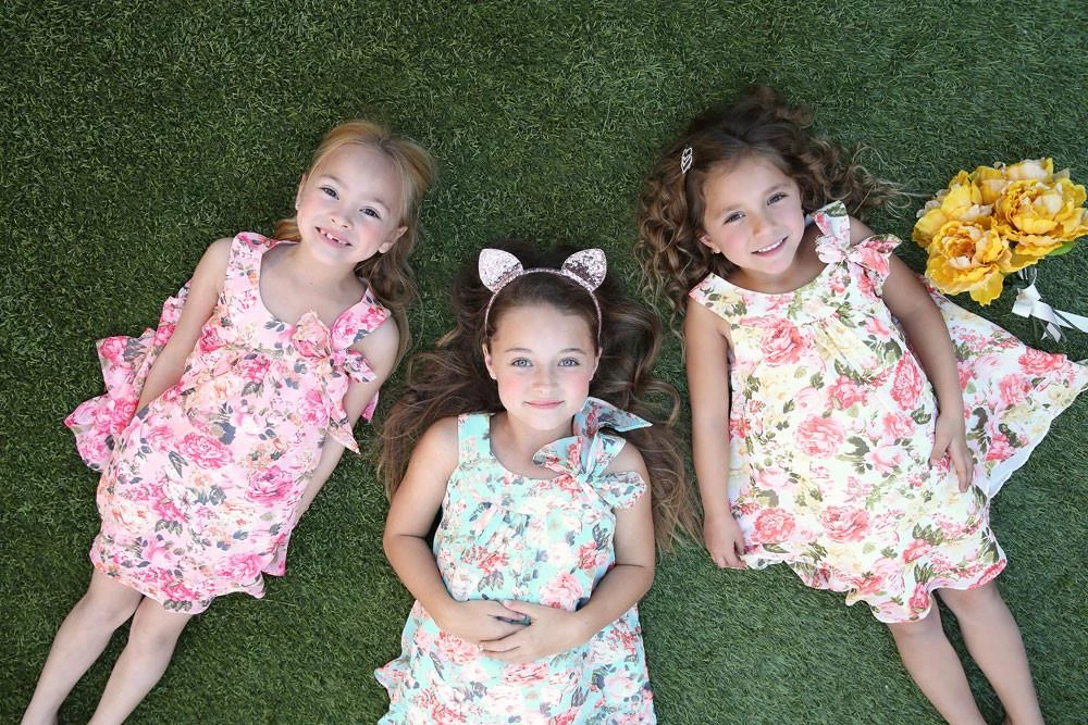 Calla Collection Girls Peach/Pink Short Chiffon Floral Print Dress By Calla C621 4 Calla Collection Girls Peach/Pink Short Chiffon Floral Print Dress By Calla C621