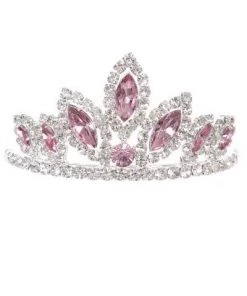 Cinderella Couture Kids Girls Pink Stone Mini Silver Tiara With Comb