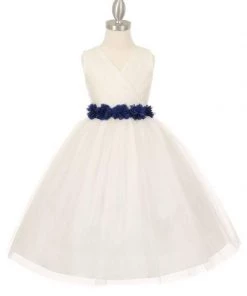 Cinderella Couture Flower Girl Dresses Girls Pleated Red Tea Length Tulle Dress With Flower Sash