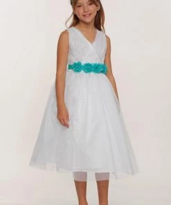 Cinderella Couture Flower Girl Dresses Girls Pleated Red Tea Length Tulle Dress With Flower Sash