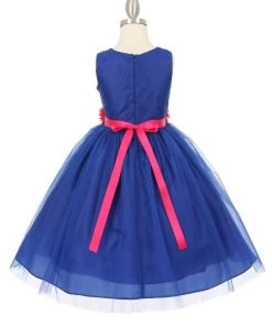 Cinderella Couture Girls Pleated Royal Blue Tea Length Tulle Dress With Flower Sash 22 Cinderella Couture Girls Pleated Royal Blue Tea Length Tulle Dress With Flower Sash