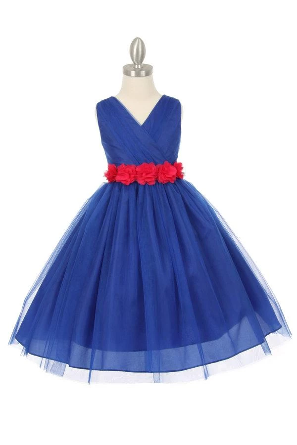 Cinderella Couture Girls Pleated Royal Blue Tea Length Tulle Dress With Flower Sash 11 Cinderella Couture Girls Pleated Royal Blue Tea Length Tulle Dress With Flower Sash
