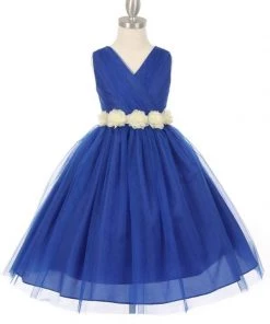 Cinderella Couture Girls Pleated Royal Blue Tea Length Tulle Dress With Flower Sash 27 Cinderella Couture Girls Pleated Royal Blue Tea Length Tulle Dress With Flower Sash