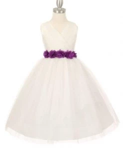 Cinderella Couture Girls Pleated Royal Blue Tea Length Tulle Dress With Flower Sash 34 Cinderella Couture Girls Pleated Royal Blue Tea Length Tulle Dress With Flower Sash