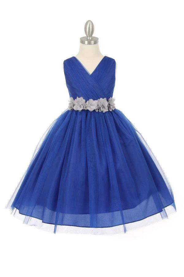 Cinderella Couture Girls Pleated Royal Blue Tea Length Tulle Dress With Flower Sash 9 Cinderella Couture Girls Pleated Royal Blue Tea Length Tulle Dress With Flower Sash