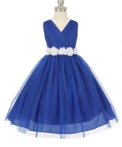 Cinderella Couture Girls Pleated Royal Blue Tea Length Tulle Dress With Flower Sash 29 Cinderella Couture Girls Pleated Royal Blue Tea Length Tulle Dress With Flower Sash
