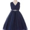 Cinderella Couture Girls Pleated Tea Length Tulle Dress With Beaded Sash