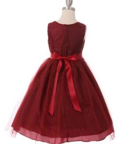 Cinderella Couture Girls Pleated Tea Length Tulle Dress With Beaded Sash