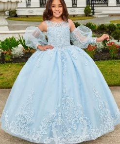 Mary's Bridal Mini Quince Collection Flower Girl Dresses Girls Puff Sleeves Gown By Mary's Bridal MQ4035