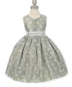 Cinderella Couture Girls Raschel Lace Tea Length Dress With Beaded Sash