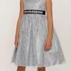 Cinderella Couture Girls Raschel Lace Tea Length Dress With Beaded Sash 2 Cinderella Couture Girls Raschel Lace Tea Length Dress With Beaded Sash