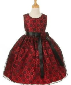 Cinderella Couture Flower Girl Dresses Girls Red Raschel Lace Tea Length Dress With Flower Sash