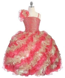 Calla Collection Girls Ruffled Long Sequin One Shoulder Dress By Calla NP060 Kids