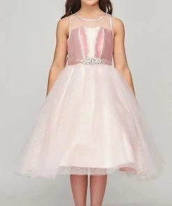 Girls Satin Bodice Tea Length Dress By Cinderella Couture 5076 Kids
