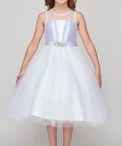 Girls Satin Bodice Tea Length Dress By Cinderella Couture 5076 Kids