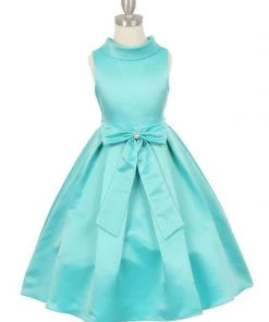Girls Satin Tea Length Dress With Sash By Cinderella Couture 1197 Flower Girl Dresses