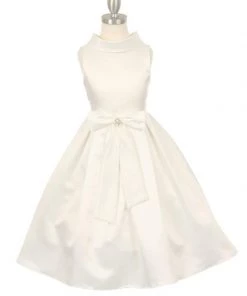 Girls Satin Tea Length Dress With Sash By Cinderella Couture 1197 Flower Girl Dresses