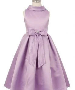 Girls Satin Tea Length Dress With Sash By Cinderella Couture 1197 Flower Girl Dresses